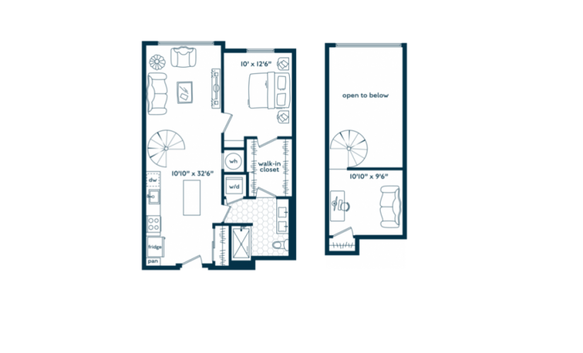 A4B-M - 1 bedroom floorplan layout with 1 bath and 842 square feet.